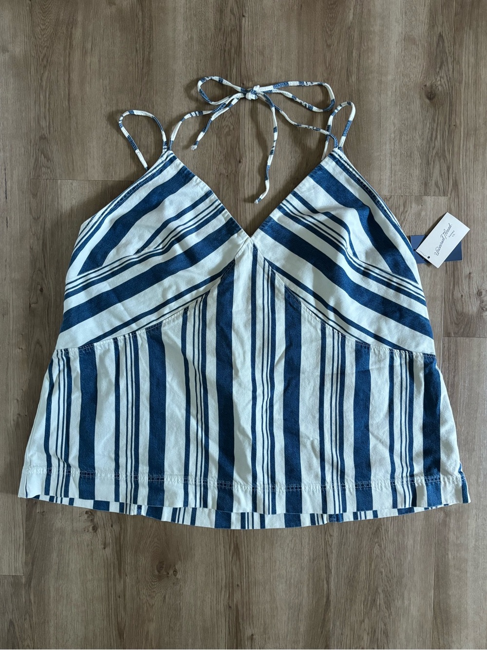 Universal Thread Striped Denim Top Blue White Halter Cotton Lyocell Women’s 2X